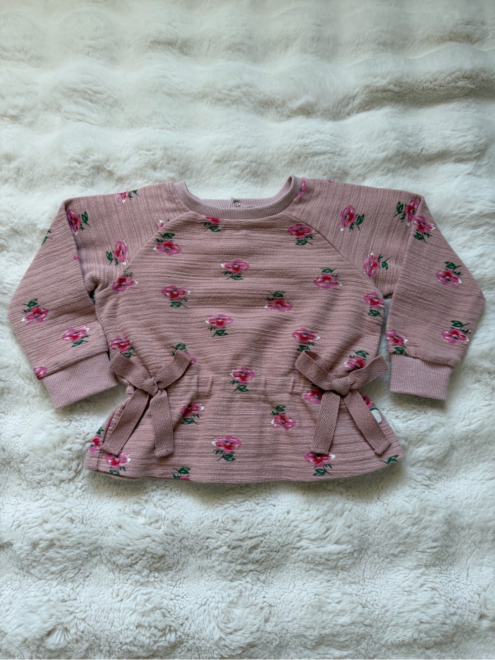 7 For All Mankind Girls Dusty Pink Floral Top Sweatshirt with Bows - 3T